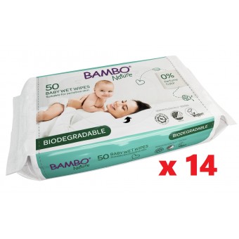 Bambo Nature 100% 可生物分解嬰兒濕紙巾 (50片) x 14包