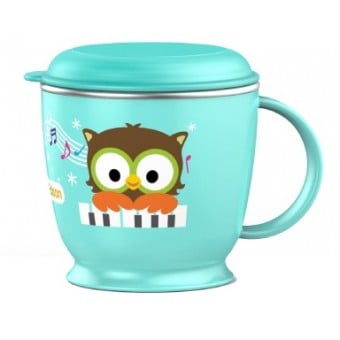 Owl 1-Handle Stainless Cup 240ml - Aqua