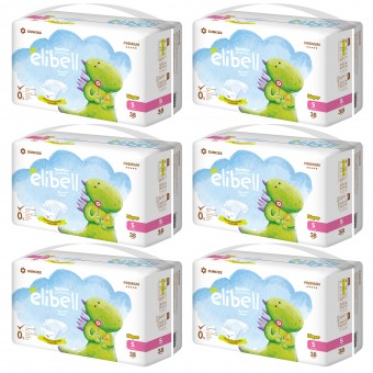 Elibell - 敏感肌膚嬰兒紙尿片 - 細碼 (38 片) - 6包
