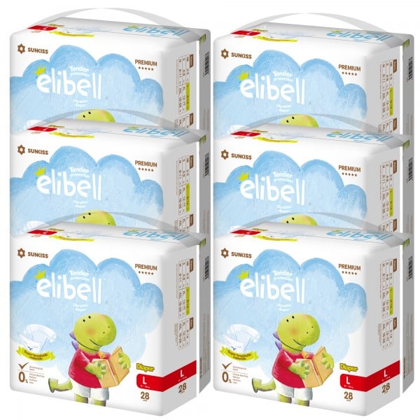 Elibell - 敏感肌膚嬰兒紙尿片 - 大碼 (28 片) - 6包 - Elibell - BabyOnline HK