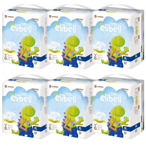Elibell - 敏感肌膚嬰兒紙尿片 - 加大碼 (22 片) - 6包 - Elibell - BabyOnline HK