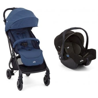 Tourist - 半自動收摺便攜型手推車 - 深海藍 + 提籃式嬰兒汽車安全座椅 –  琥珀黑