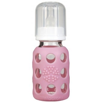 玻璃奶瓶加矽膠套 4oz - 粉紅色