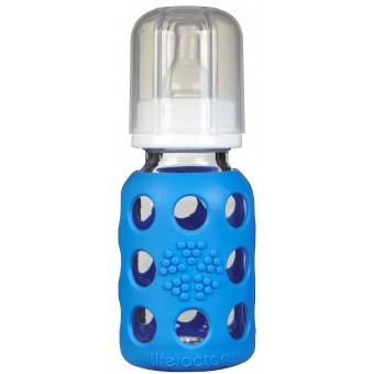 4 oz Glass Baby Bottle with Protective Silicone Sleeve - Blue