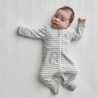 長袖包腳嬰兒連身衣 - 灰色條紋 (0-3個月)