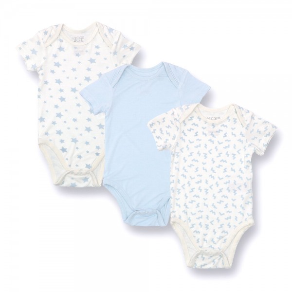 竹纖維嬰兒短袖衣 (3件裝) - 藍色 - NotTooBig - BabyOnline HK