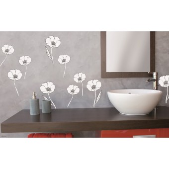 MS Nature - Stick On Stick Off Adhesive Wall Deco - Grey Poppies