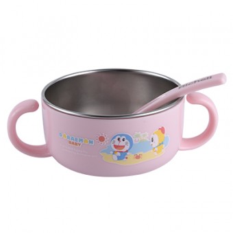 多啦A夢 - 嬰兒用不鏽鋼320ml小碗連蓋 + 匙 (粉紅色)