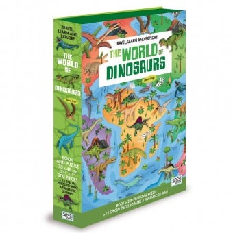 Puzzle + Book - Travel, Learn and Explore - The World of Dinosaurs