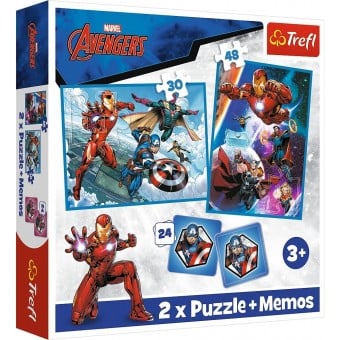 2 x Puzzle + Memos - Marvel Avengers - Heroes in the Action (30, 48 pcs + 24 pcs)
