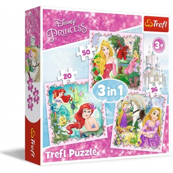 3 in 1 Disney Princess Puzzle - Rapunzel, Aurora and Ariel (20, 36, 50 pcs)
