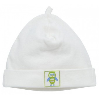 Organic Cotton Scull Hat (0-3M) - White with Owl
