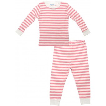 有機棉睡衣套裝 (12M) - 粉紅/白條紋