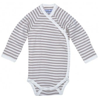 Organic Cotton Side Snap Baby Bodysuit (L/S) - Tan Stripe (3-6M)