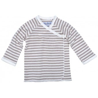 Organic Cotton Side Snap Shirt (L/S) - Tan Stripe (0-3M)